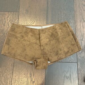 Brown Leather Suede Low Waisted Mini Shorts